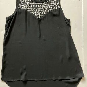WOMEN'S BLACK TOP WITH WHITE EMBROIDERY ACROSS TOP